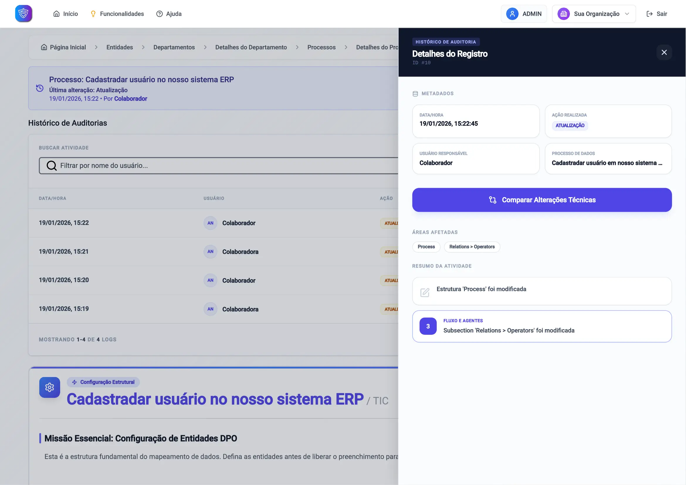 Visão executiva de auditoria e governança no MSPA Compass